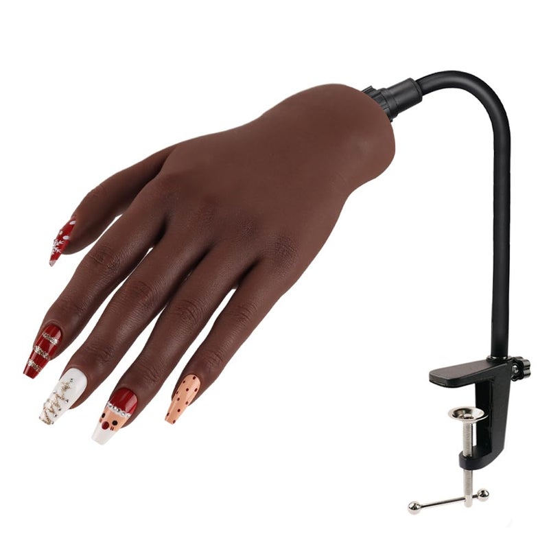 Nail Pratice Training Hand for Acrylic Nails with Stand BracketSoft Silicone Maniquin Hand Flexible Bendable Nail Practice Fake Hand for Nails Art Practice Tool